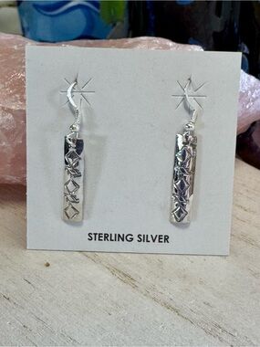 Felicity Etcitty Etched Sterling Silver Dangle Earrings - Navajo Made